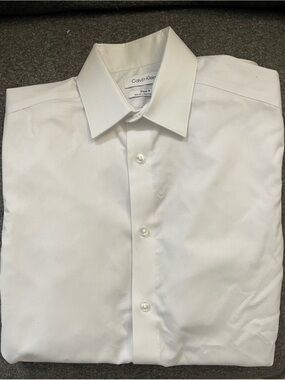 Calvin Klein Steel+ Slim Fit White Men's Dress Shirt - Point Collar